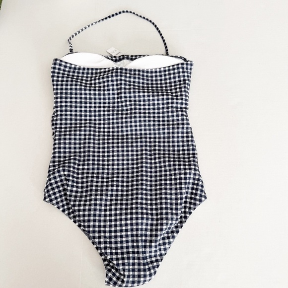 J Crew Ruched bandeau one-piece in gingham Bathing Suit swimsuit NEW size 14 - Picture 3 of 8